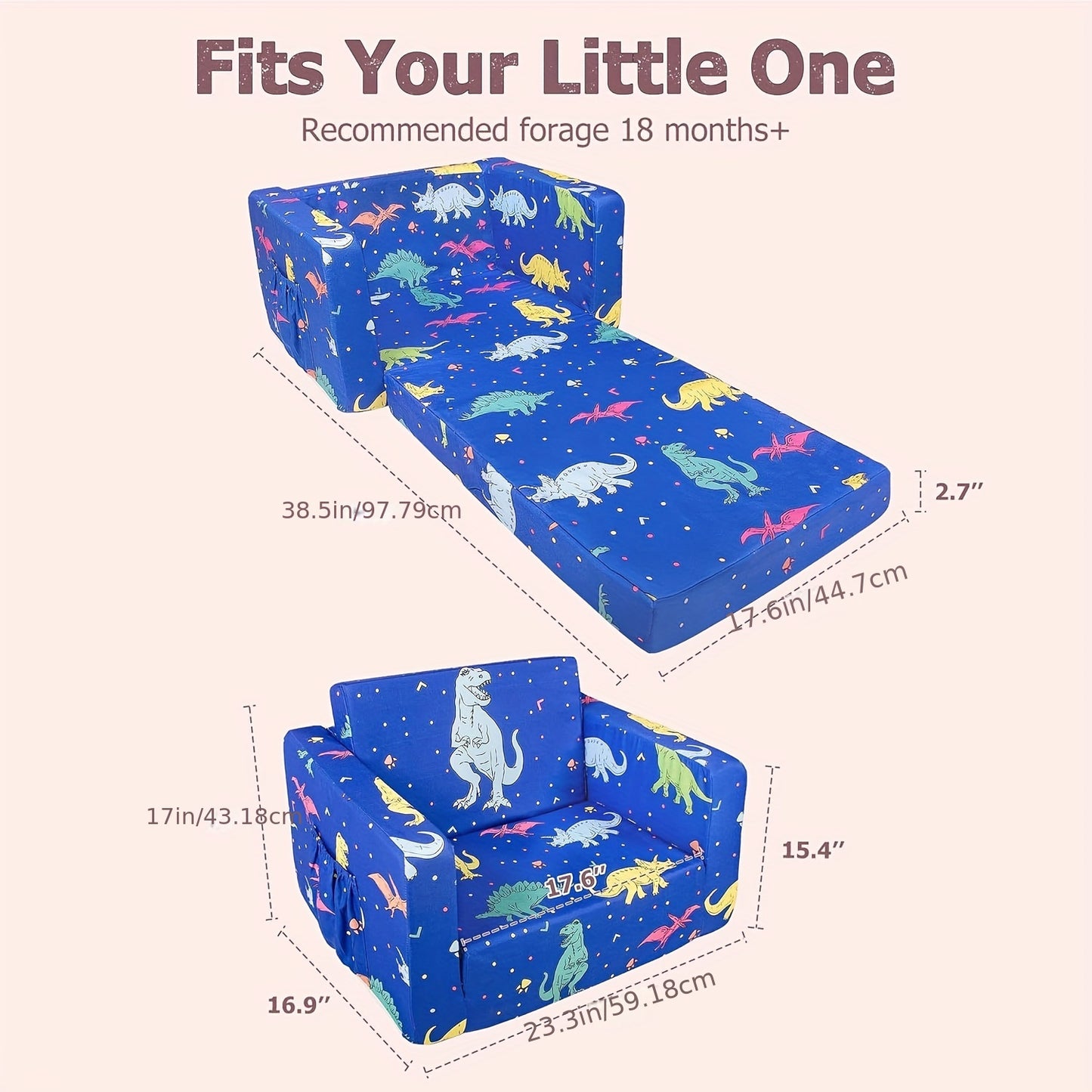 PRIMLECT Kids 2-in-1 Fold Out Toddler Sofa Lounger Reading