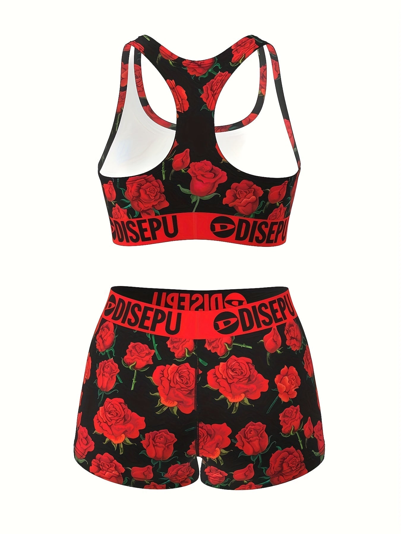 Rose Floral Sports Bra And Shorts Set For Women Activewear - Revitalize Mind Body