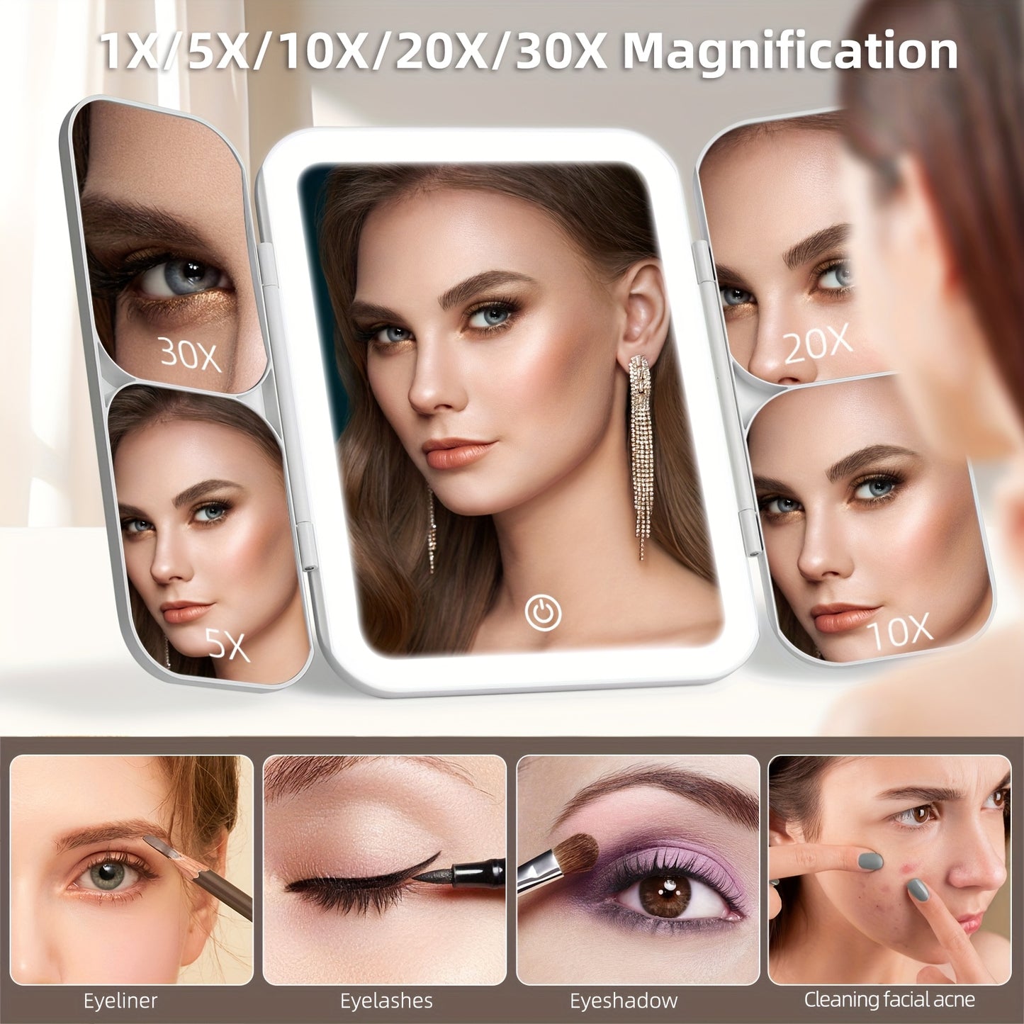 LED Makeup Mirror 5X 10X 20X 30X Magnification Foldable
