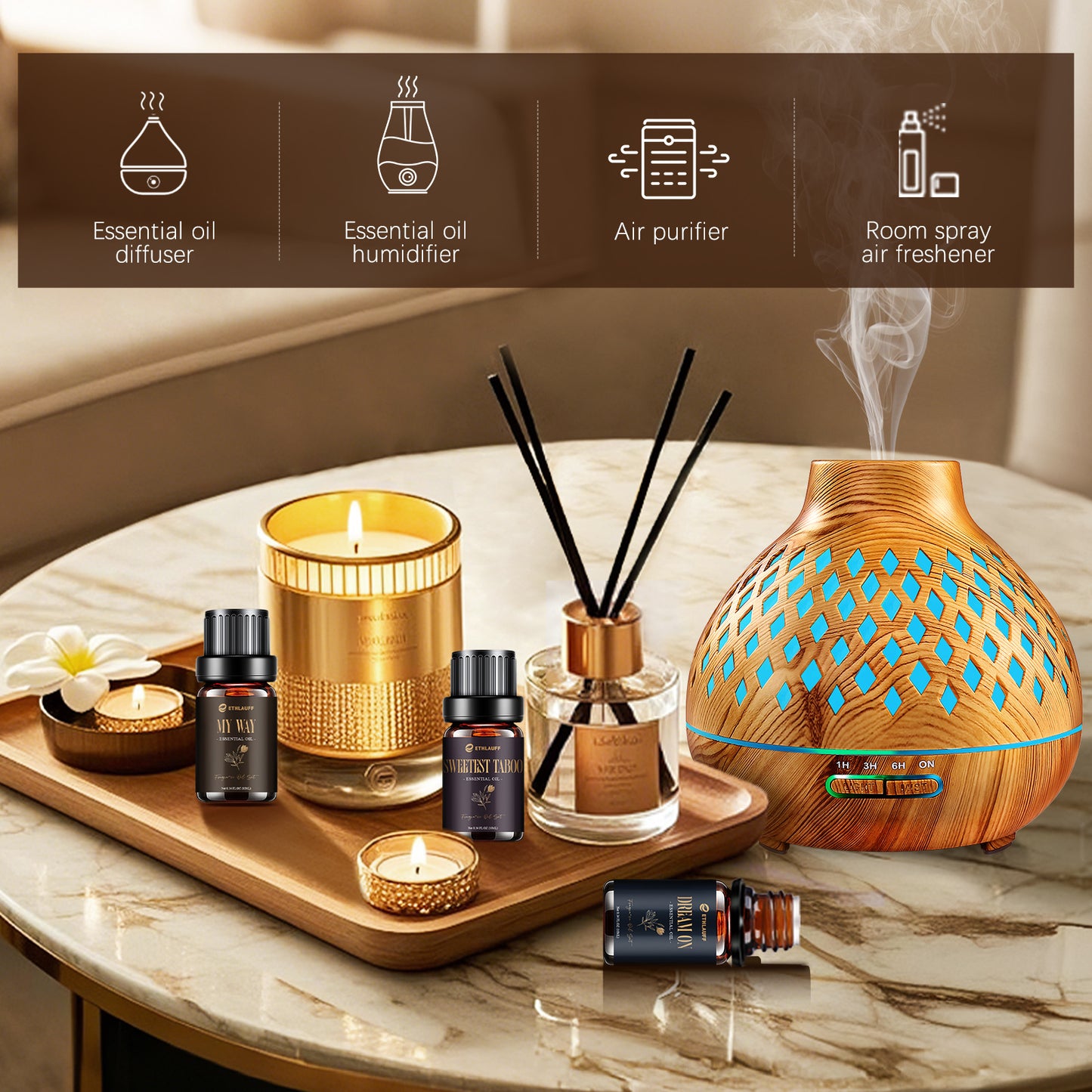 Mens Essential Oils Set, Men Scents Fragrance Oil, Essential Oils for Diffuseret 6x10ML, Diffuser Oils Scents for Home,Tobacco and Bay Leaf, Kentucky Bourbon, Galactic Skies, Scotch Whisky, Birchwood Oud - Revitalize Mind Body