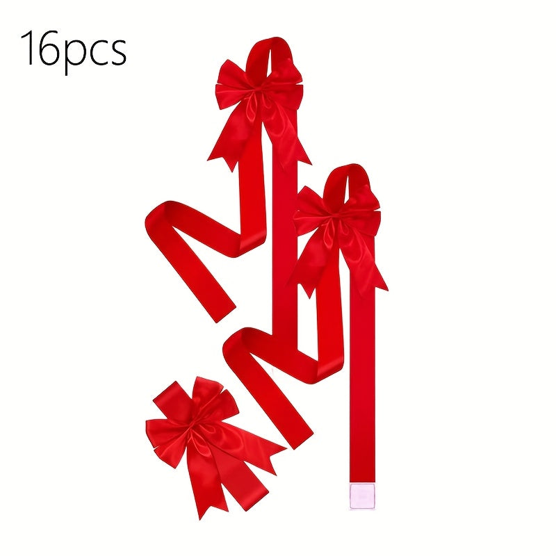 Red Christmas Bow Set With Adhesive Strips For Easy Hanging