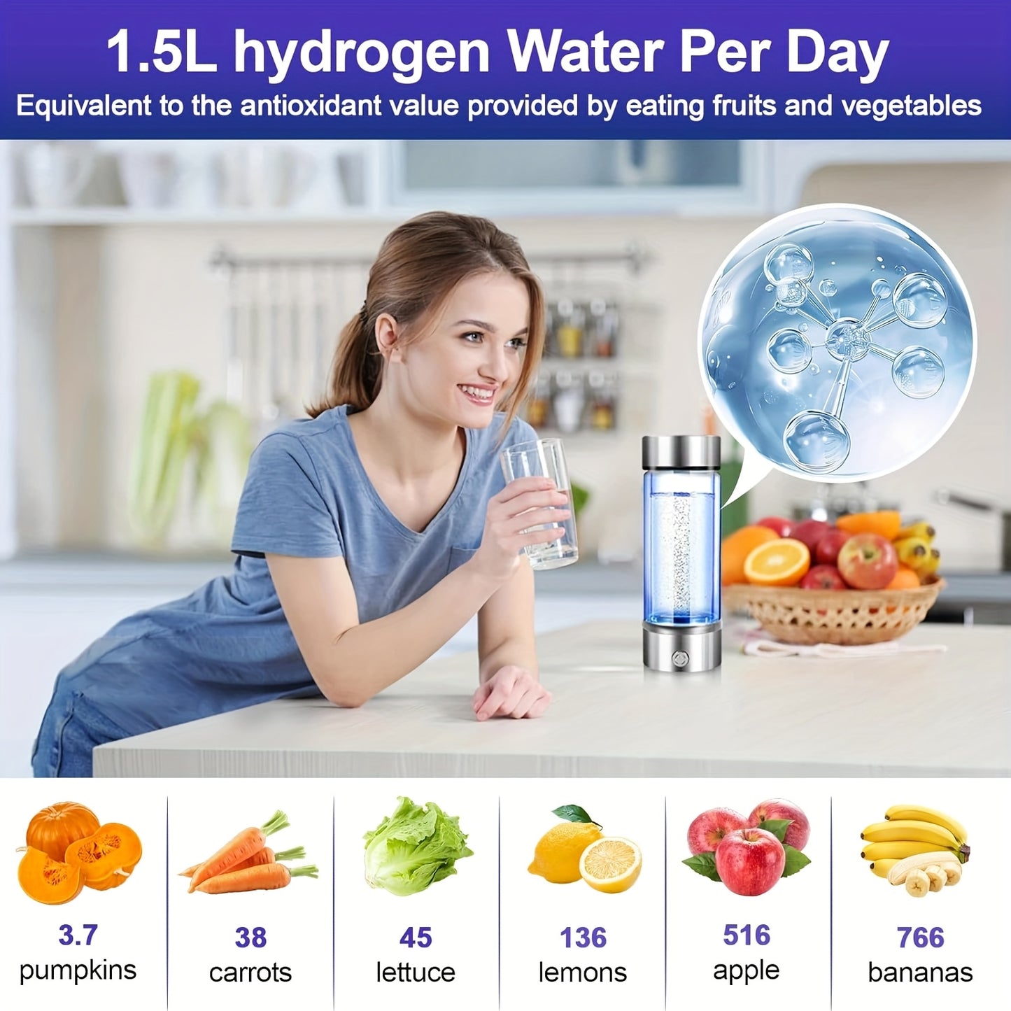 QOOSEA Hydrogen Water Bottle Generator PEM Electrolysis