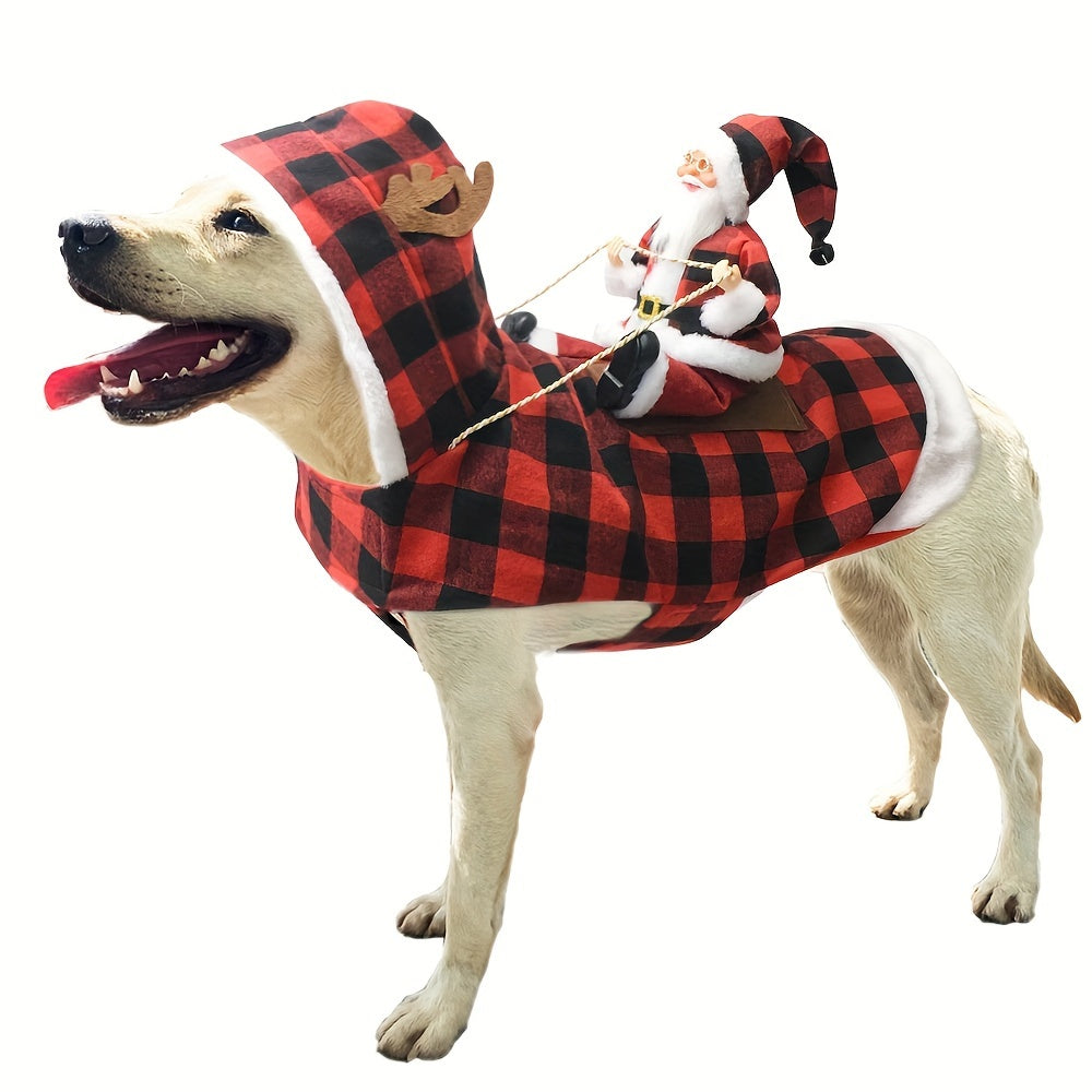Playfu Santa Claus Riding Dog Costume Festive Pet Outfit