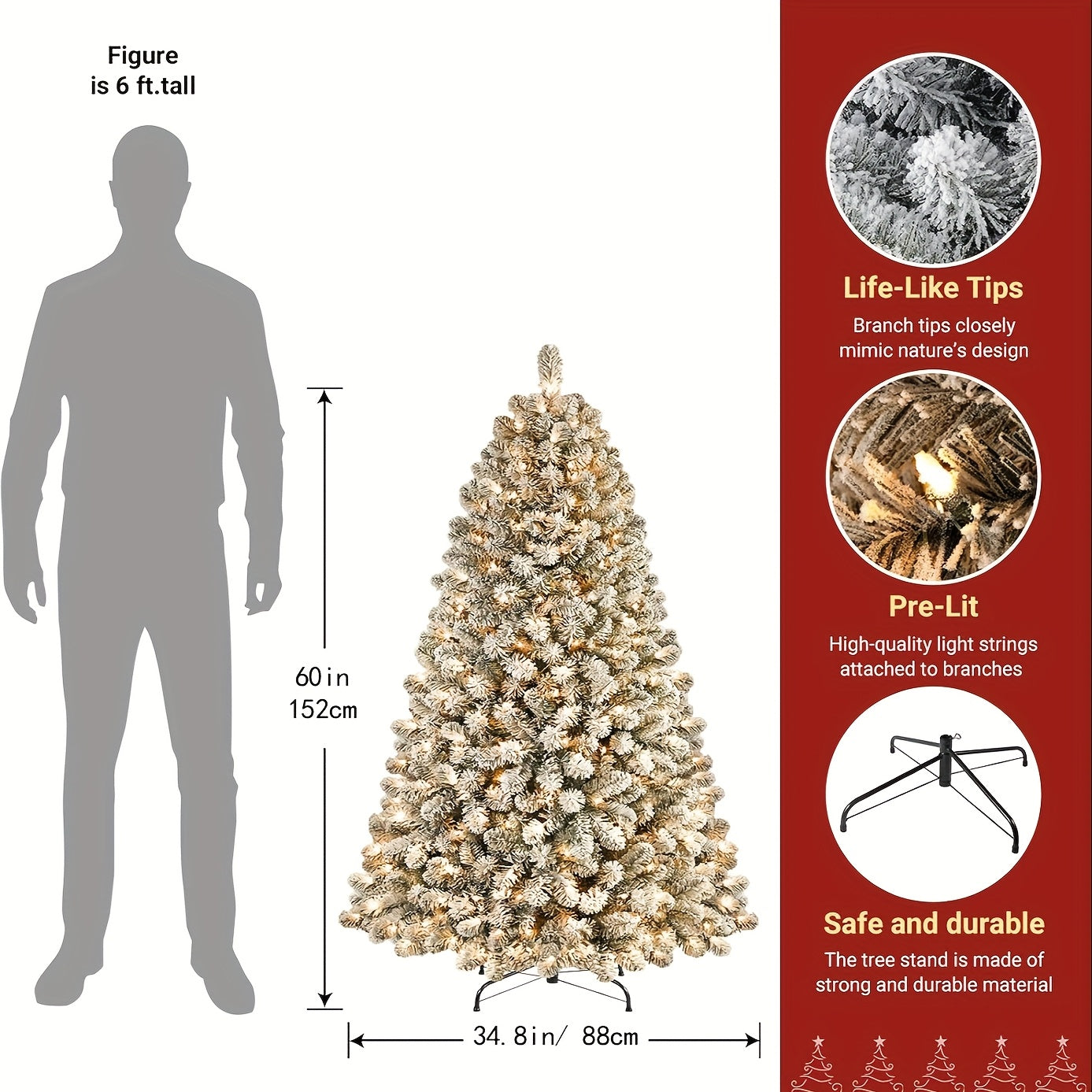 Shareconn Elegant Pre Lit Snowy Pine Christmas Tree