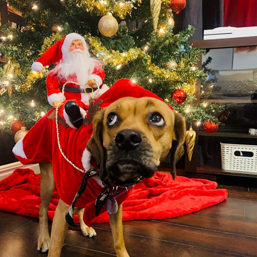 Playfu Santa Claus Riding Dog Costume Festive Pet Outfit