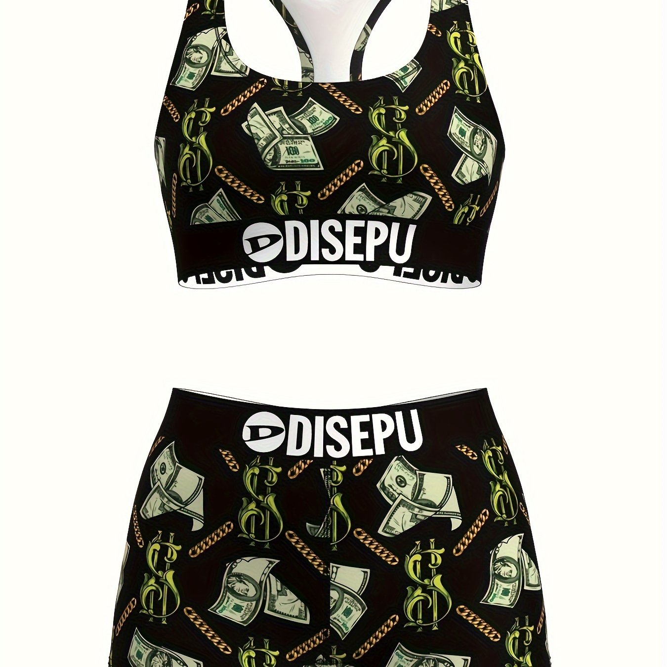 Money Print Sports Bra And Shorts Set Dollar Chain Activewear - Revitalize Mind Body