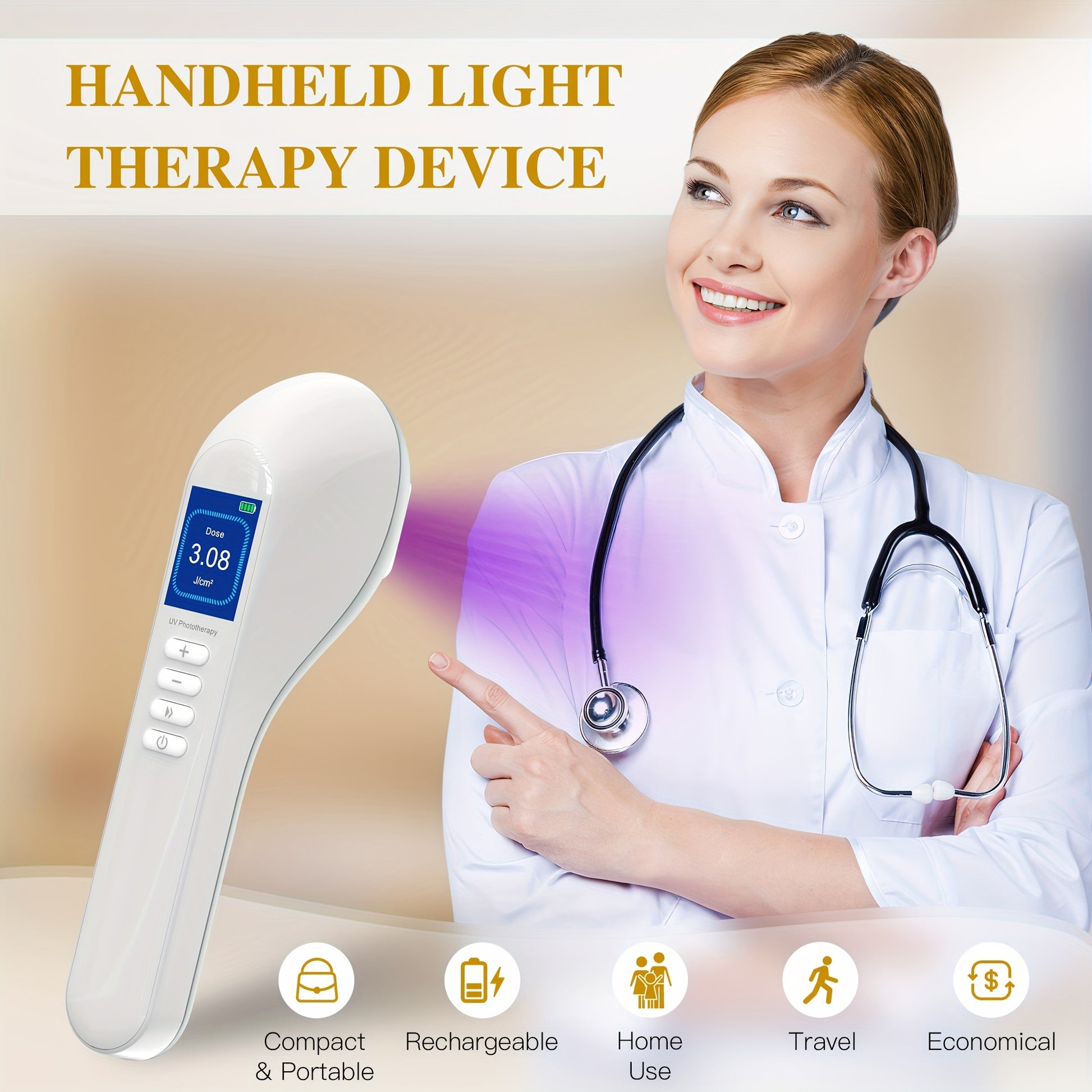 Handheld UV Light Relax Device with Adjustable Energy & Free Blackout Glasses – USB Rechargeable, 2600mAh Battery, Digital Display, White & Gray Design for Home Skincare Routine, Energy Regulation Device | Sleek Handheld De - Revitalize Mind Body