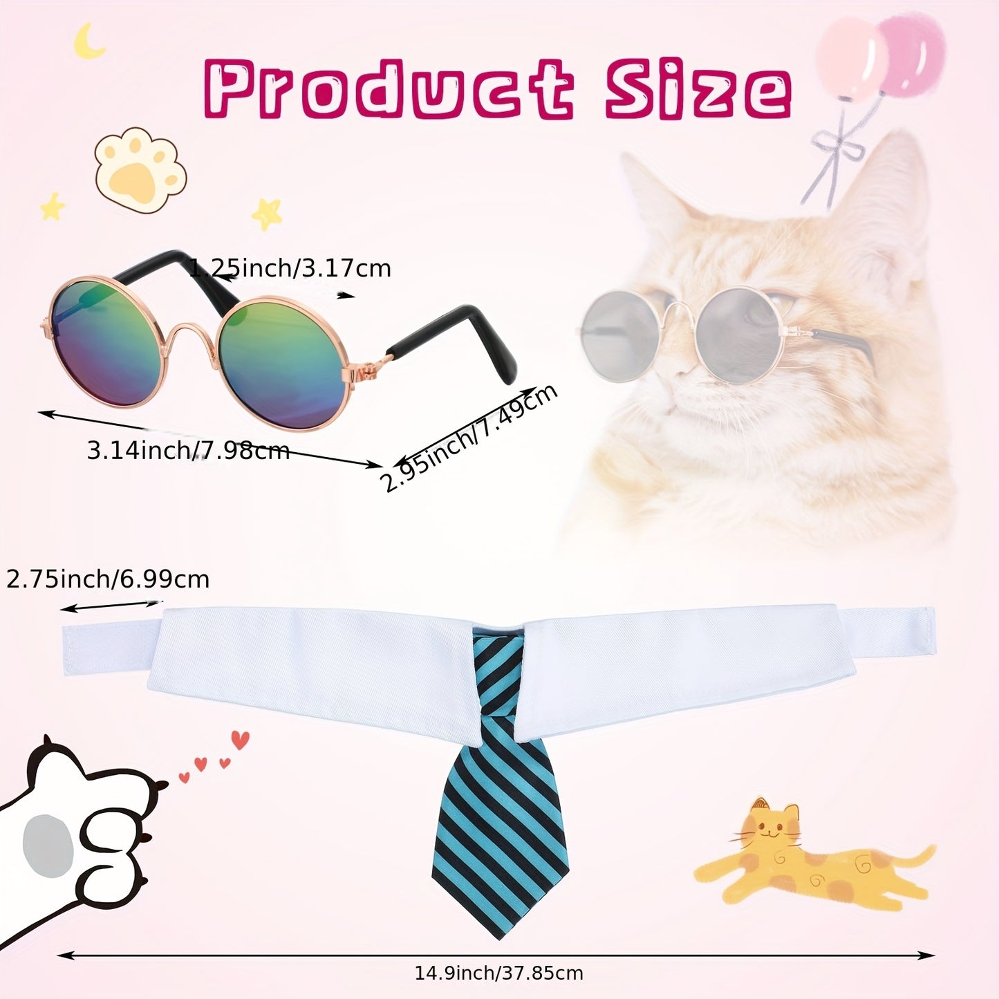 OUTUSBreed 8pcs Pet Costume Set Cat Glasses Tuxedo Necktie