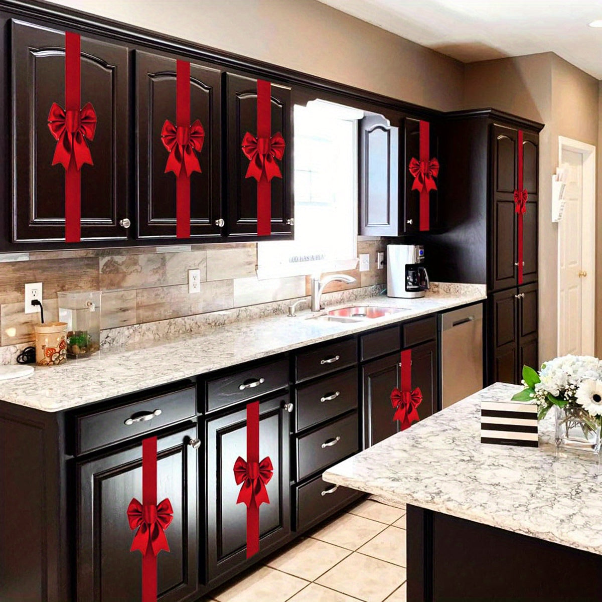 Red Christmas Bow Set With Adhesive Strips For Easy Hanging