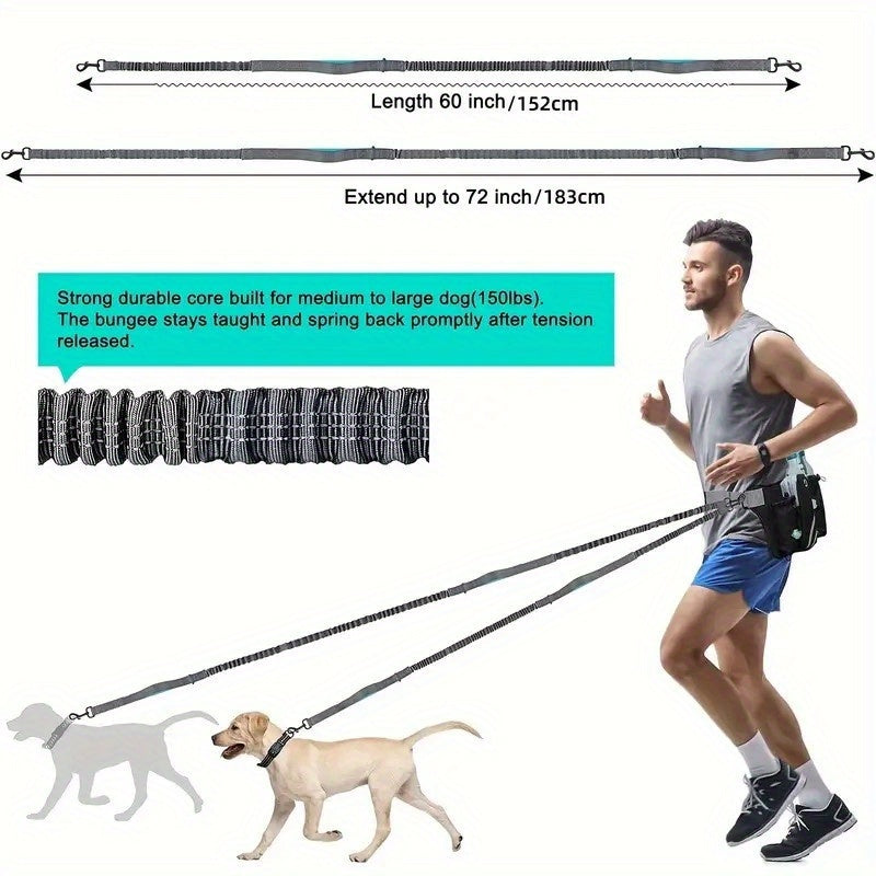 Extendable Hands Free Dog Leash Set With Waist Pack