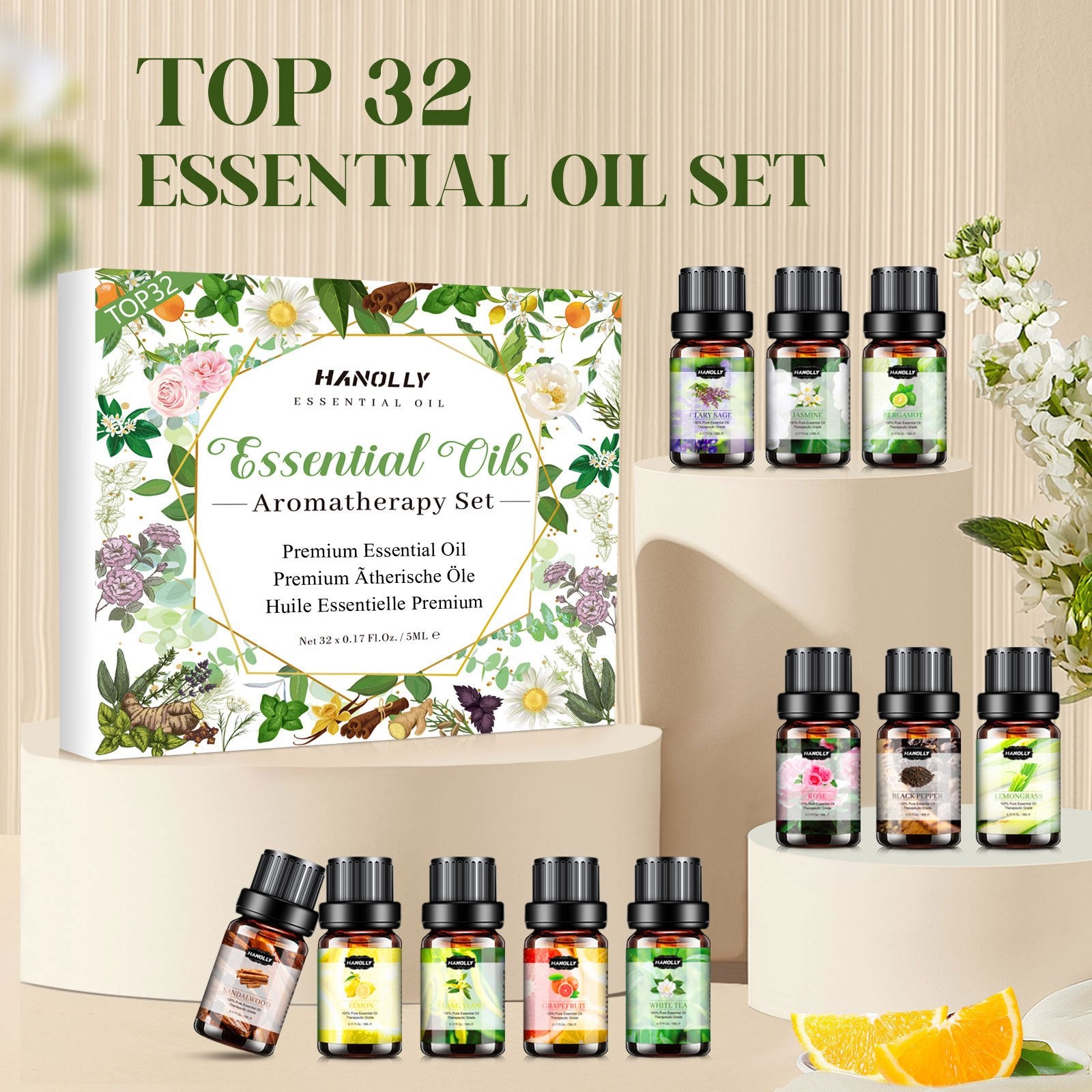 Essential Oils Set, Essential Oil Kit for Diffuser, Humidifier, Scented Candle (32 x 5ml) - Amazing Gift Set for Women, lover, Friends - Revitalize Mind Body