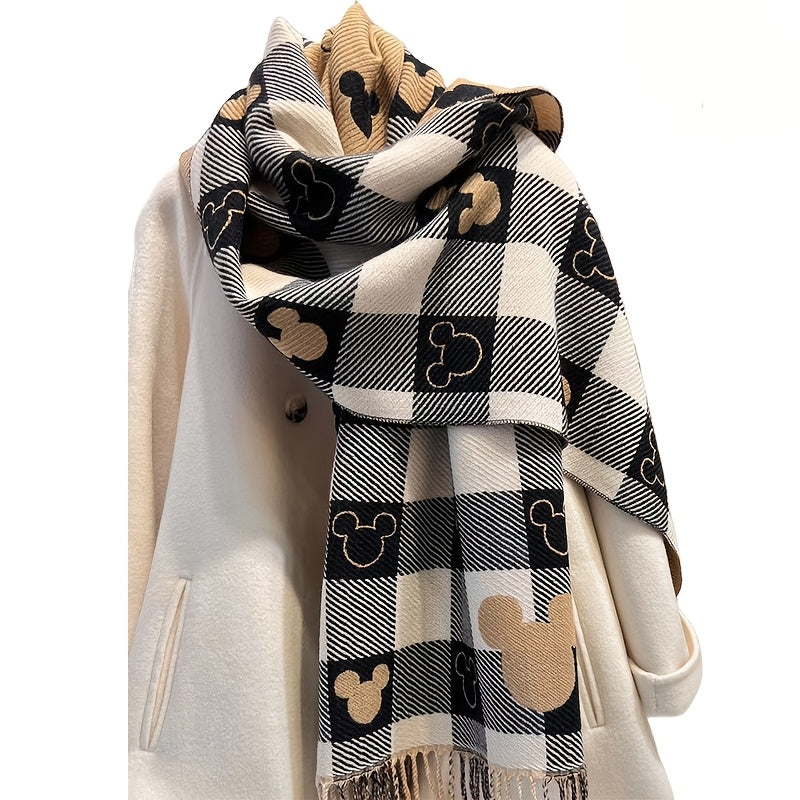 Mickey Mouse Double Sided Plaid Scarf For Autumn And Winter