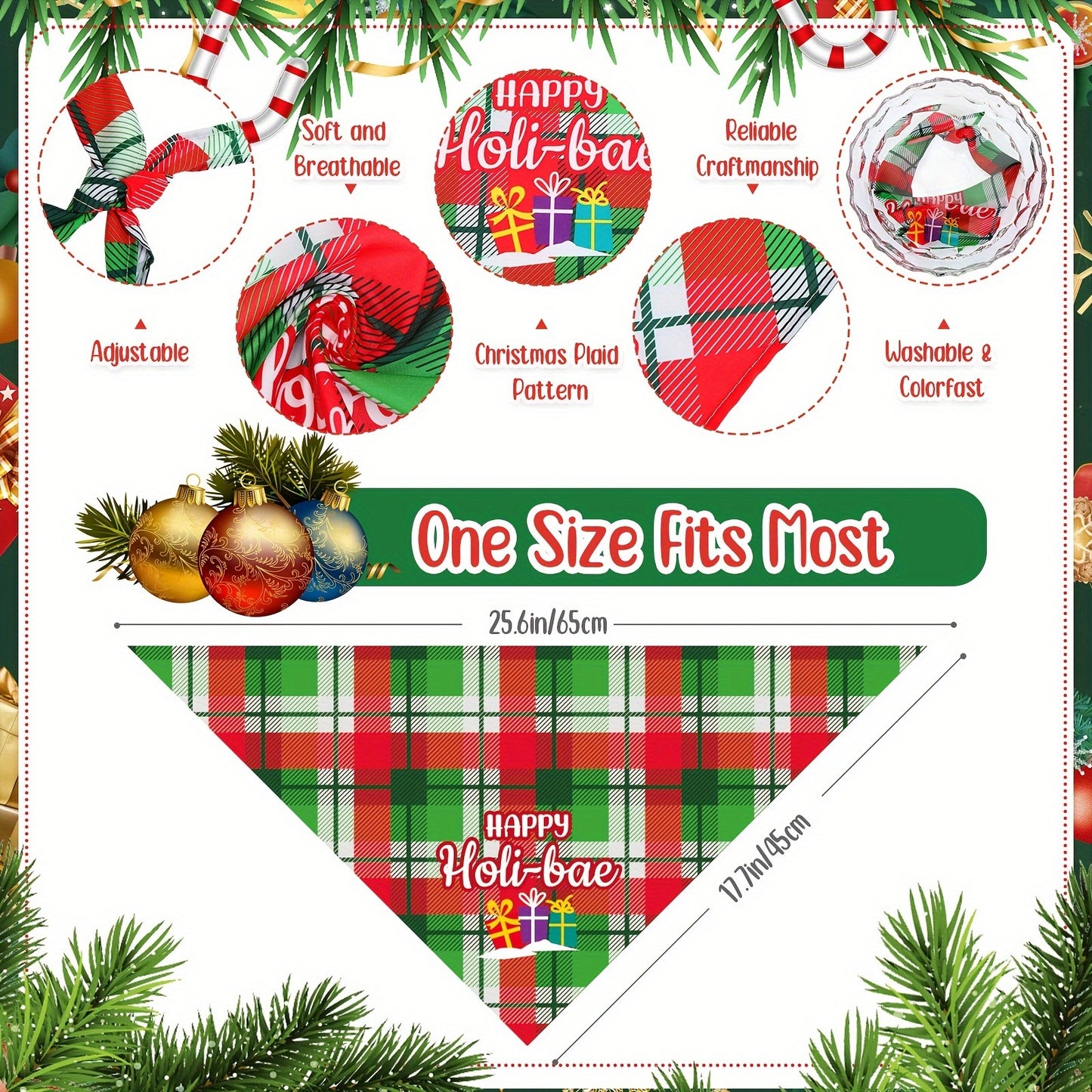 PATELAI Festive Plaid Dog Bandanas 50 Pack Adjustable