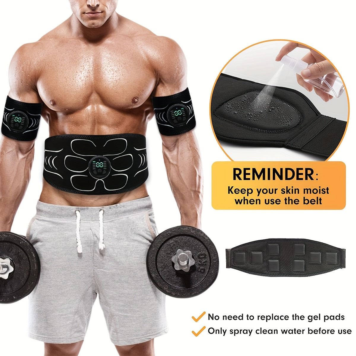 EMS Fitness Belt Three Piece Set, Thickened Fitness Belt, Home Fitness Equipment, Muscle Stimulator, Abdominal Muscle Shaping Belt, Arm, Abdominal, And Thigh Muscle Relaxation And Body Shaping, Valentine's Day Gift - Revitalize Mind Body