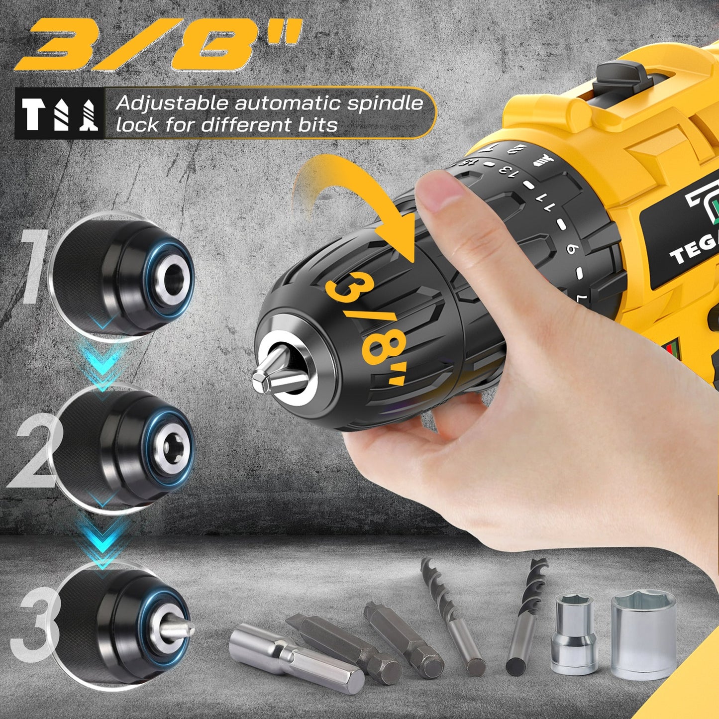 TEGATOK 20V Cordless Drill Tool Set With Battery And Case