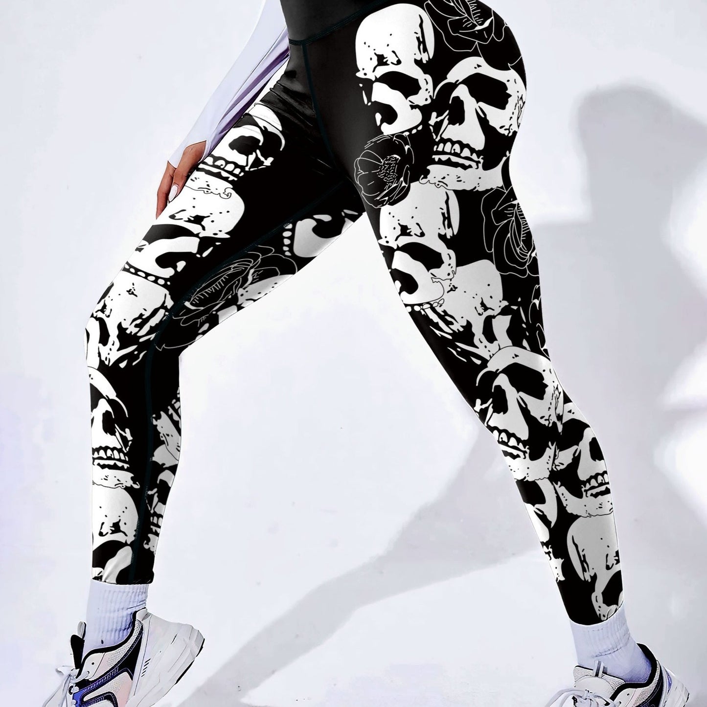 Halloween Skull Floral Print High Waist Yoga Leggings