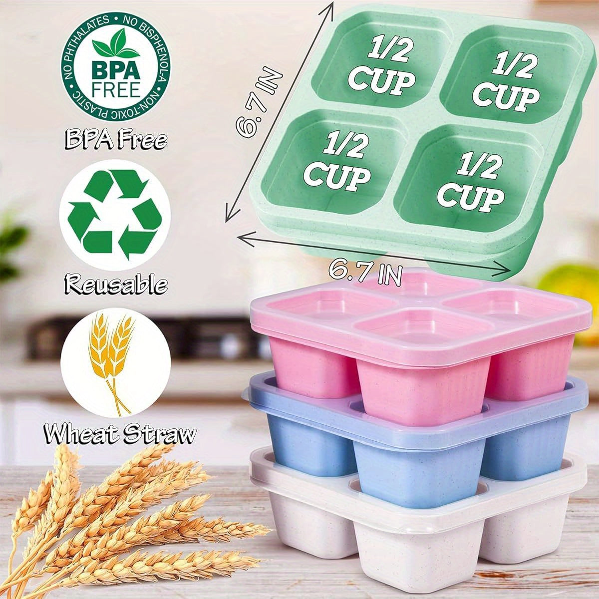 4 Pack Snack Containers with lunch Bag & Sauce Box - 4 Compartments Bento Snack Box - Reusable Meal Prep Lunch Container for Kids Adults - Divided Food Storage Containers for School Work Travel - Revitalize Mind Body