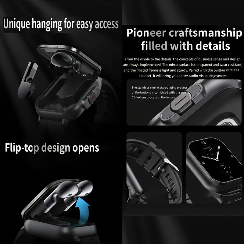 [2-in-1 GREENPORT Smartwatch] 2-in-1 GREENPORT Smartwatch & Headphones - HD Display, Wireless Calling, Sports Modes, Silicone Band, USB Charging - Revitalize Mind Body
