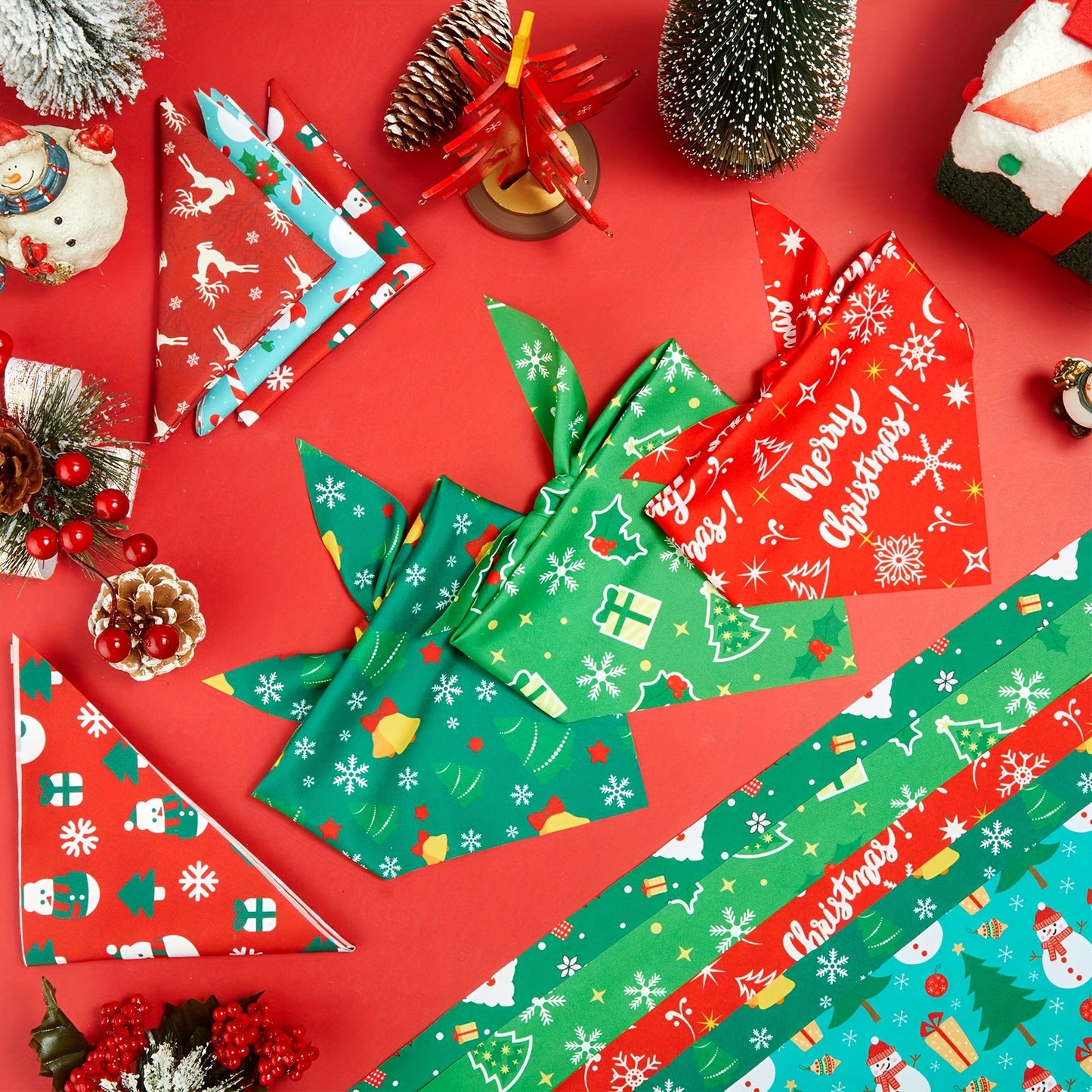 CHUANGDIB Christmas Dog Bandanas Set 50 Pcs Plaid Snowflake