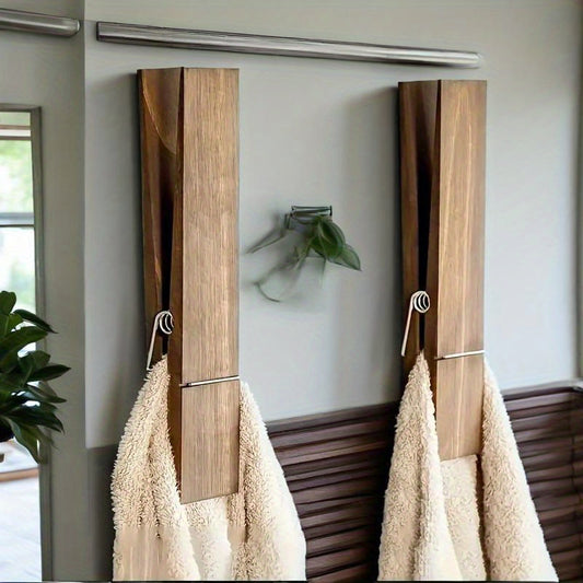 Vintage Industrial Towel Rack 2pcs Wooden Clamp Wall Mount