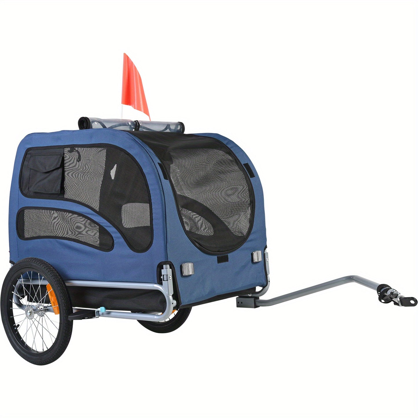 [100lbs|Folding] Happybuy Dog Bike Trailer | Supports up to 100 lbs, Easy Folding Frame, Universal Bicycle Coupler | Pet Cart Bicycle Carrier, Quick Release Wheels, Reflectors, Flag, Collapsible to Store, Blue/Black - Revitalize Mind Body