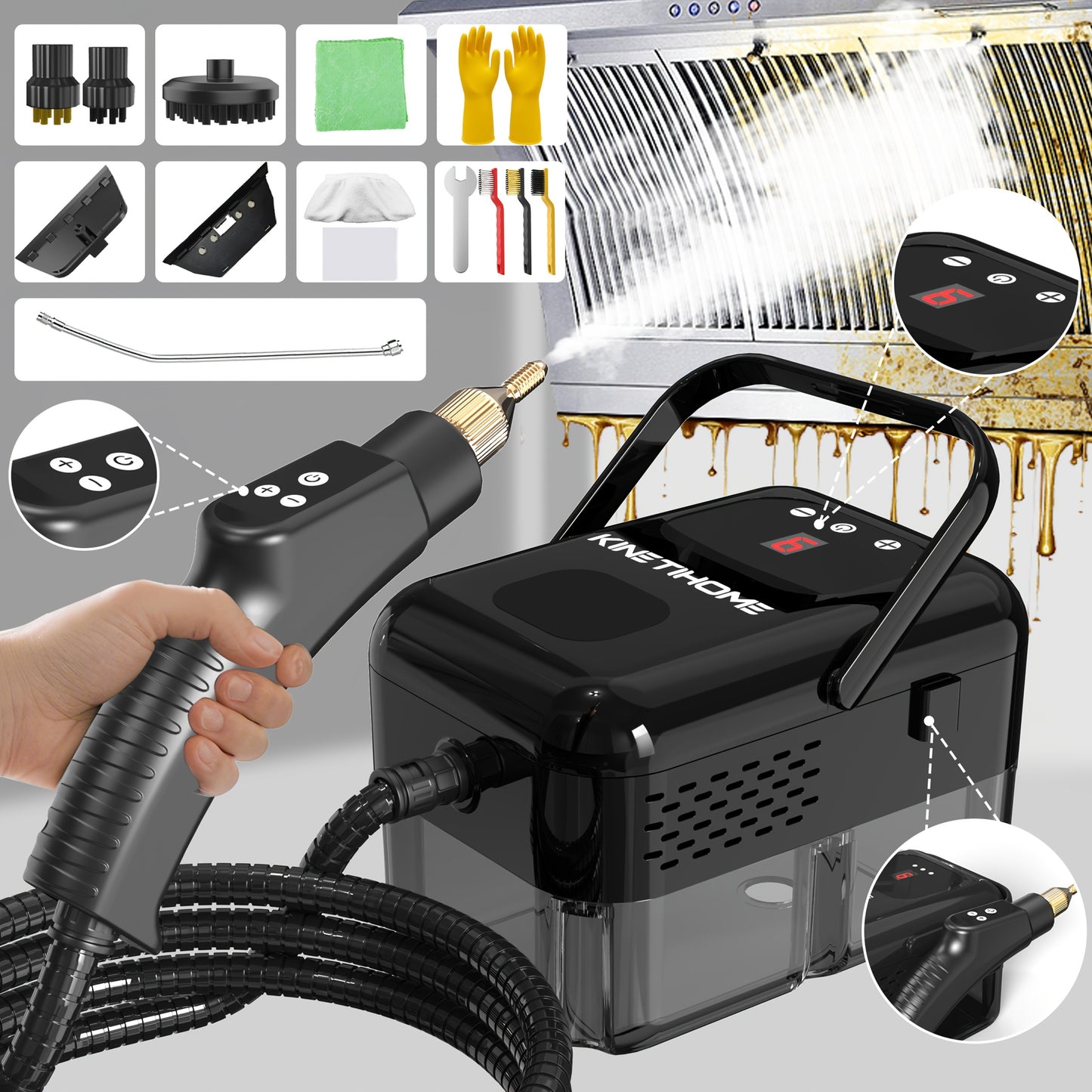KinetiHome High Pressure Steam Cleaner Handheld for Home Use
