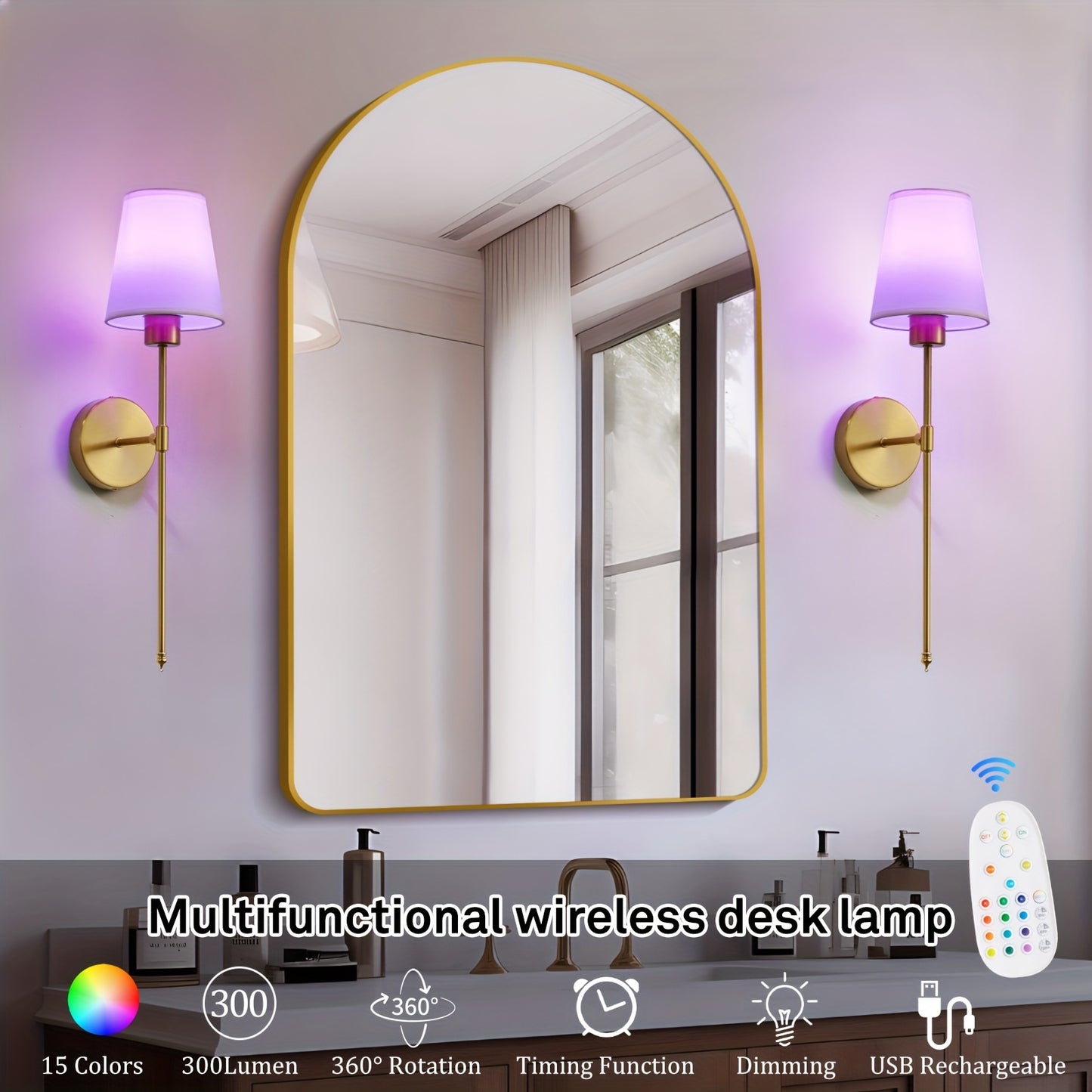 Rechargeable RGB Wall Light with Remote Dimmable LEDs