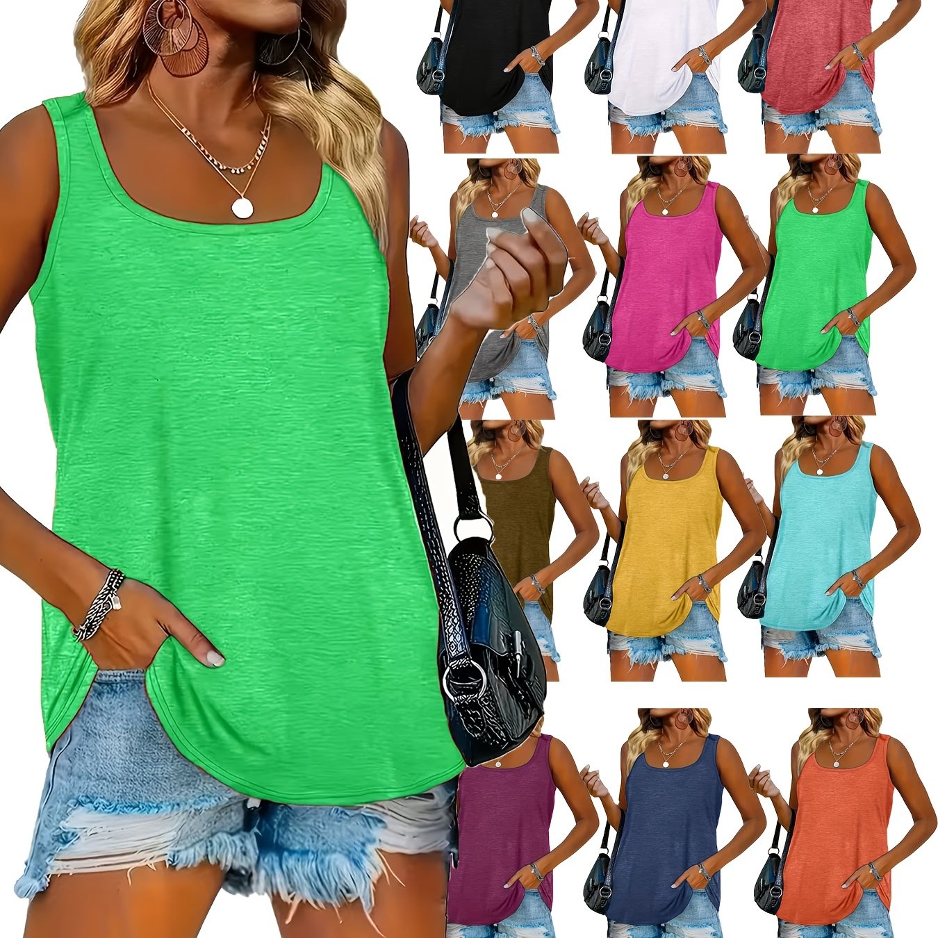 Women's Sleeveless Crew Neck Vest Top Rayon Casual Summer