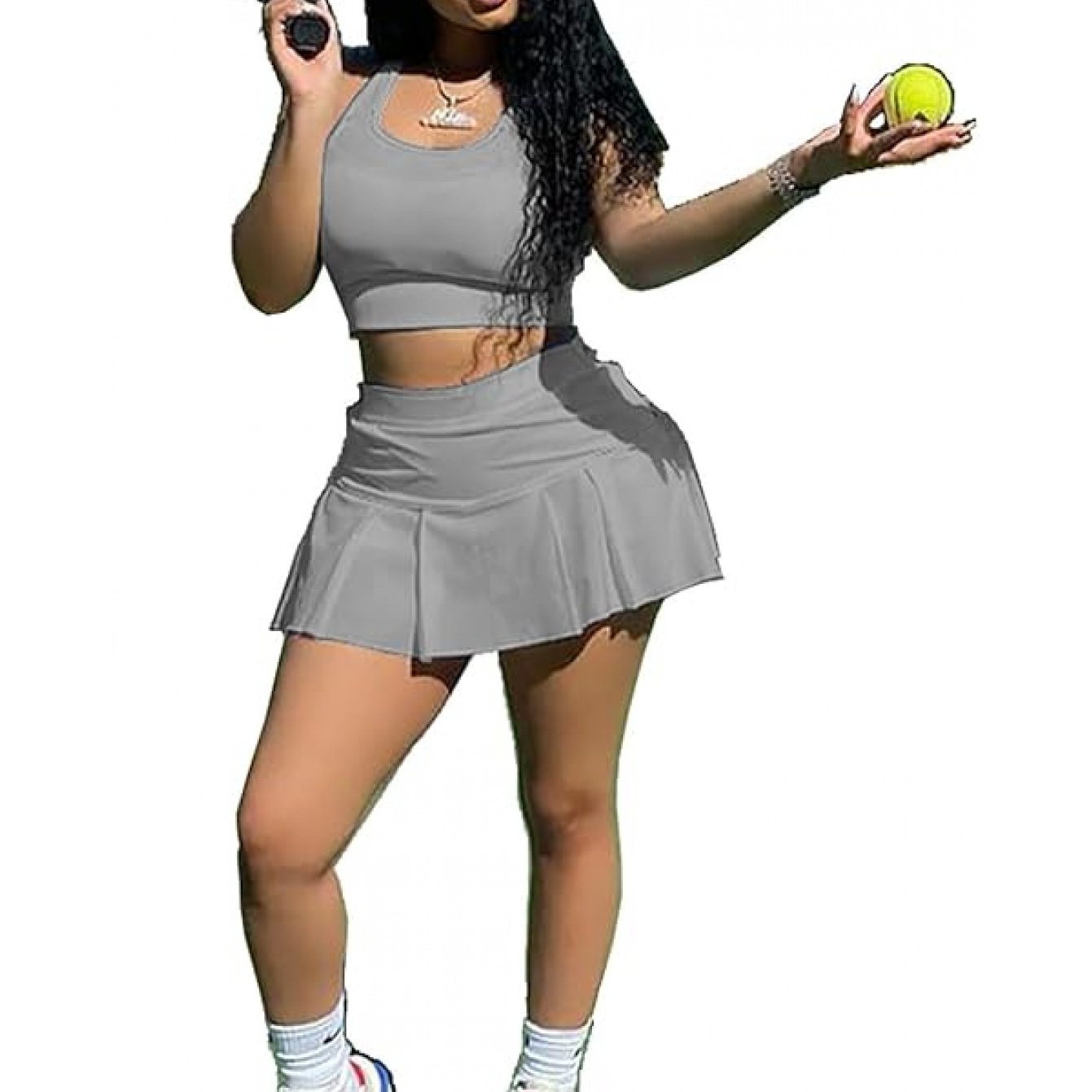 Women Athletic Sports 2pc Skirt Set Activewear Tank Top