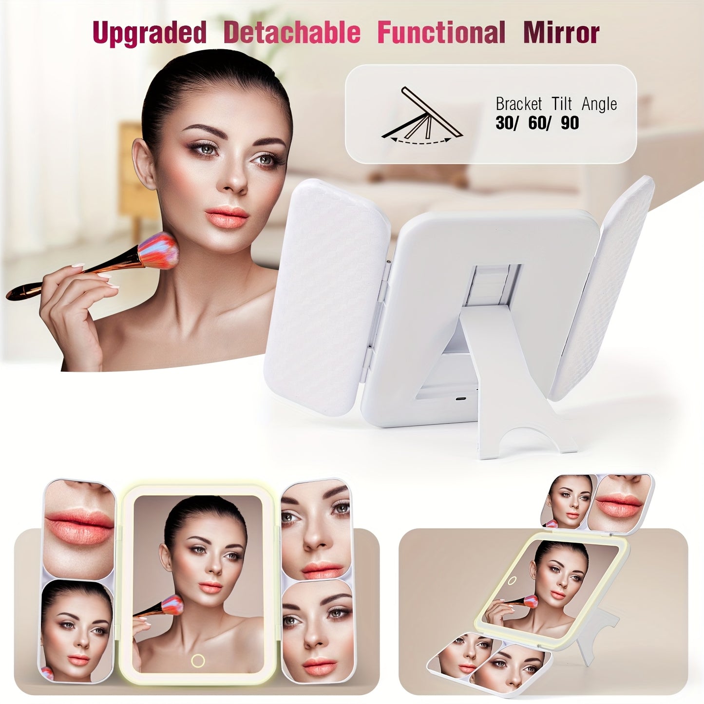 LED Makeup Mirror 5X 10X 20X 30X Magnification Foldable