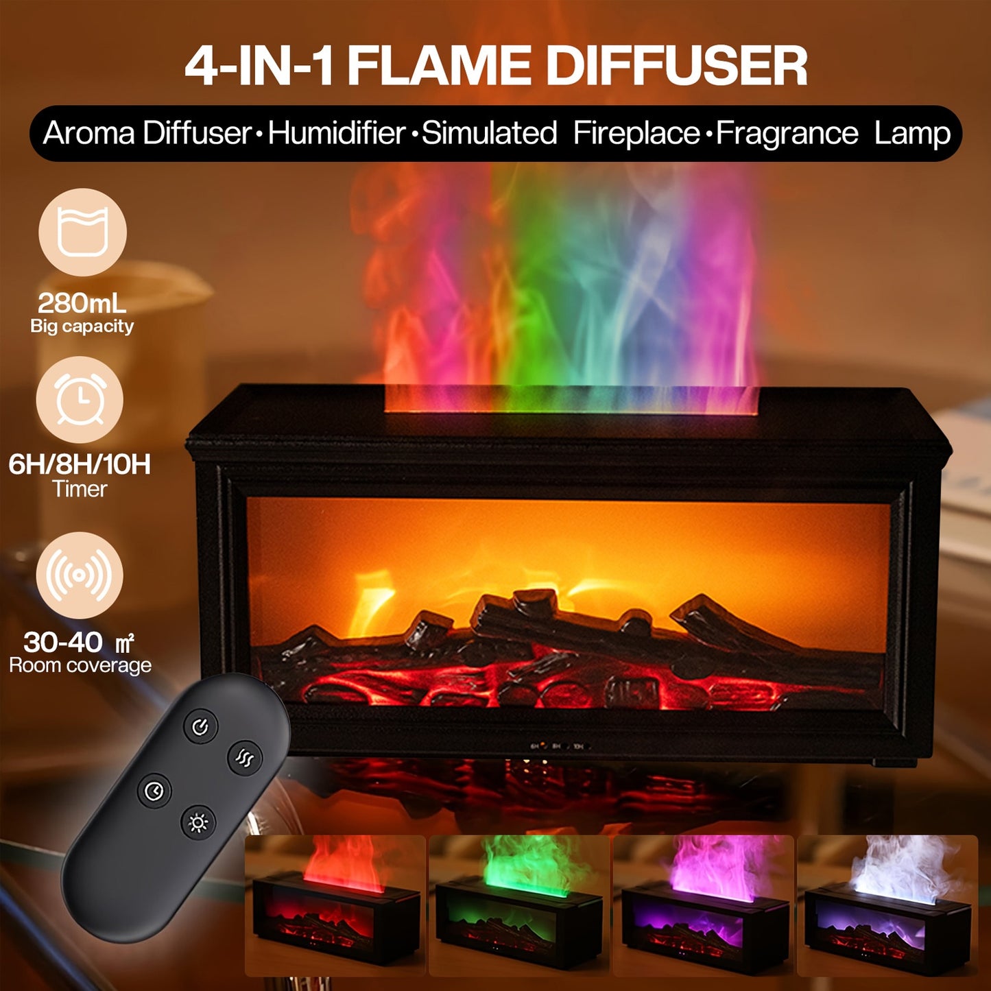 Morovan 4 In 1 Fireplace Flame Diffuser And Humidifier