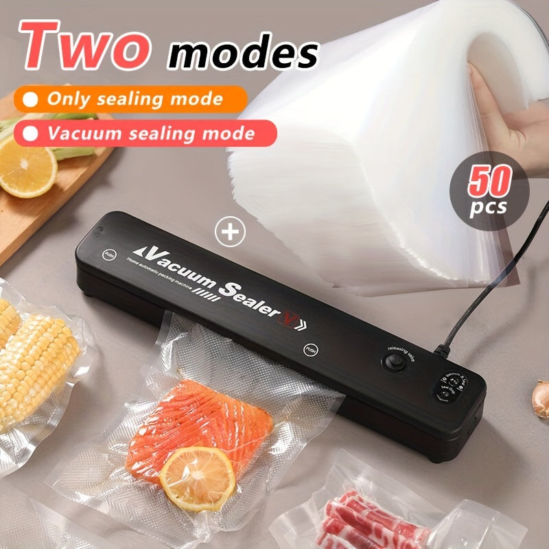 [Vacuum Sealing Machine] 50 Pcs Vacuum Sealing Machine And Food Storage Bag Sealing Machine, 1+ Mini Food Packaging Storage Heat Sealing Machine, 2 Modes, With 50 Food Storage Bags, Suitable For Home Kitchen, Commercial Use, - Revitalize Mind Body