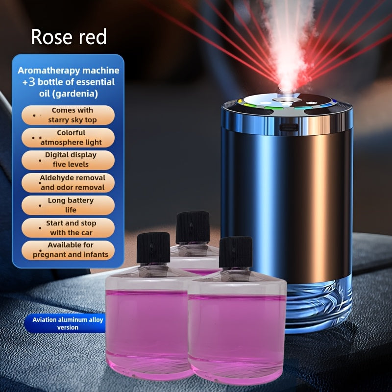 2025 New Car Automatic Aromatherapy Machine, with 5-color LED Light, Car Deodorization and Sterilization, Car Aroma Deodorizing Spray Air Freshener One Machine Three Bottles of Essential Oils - Revitalize Mind Body
