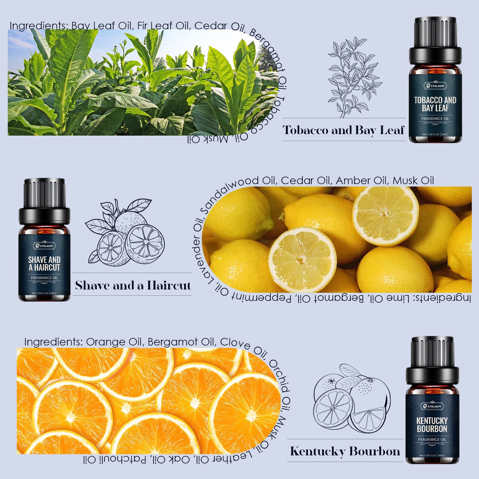 Mens Essential Oils Set, Men Scents Fragrance Oil, Essential Oils for Diffuseret 6x10ML, Diffuser Oils Scents for Home,Tobacco and Bay Leaf, Kentucky Bourbon, Galactic Skies, Scotch Whisky, Birchwood Oud - Revitalize Mind Body