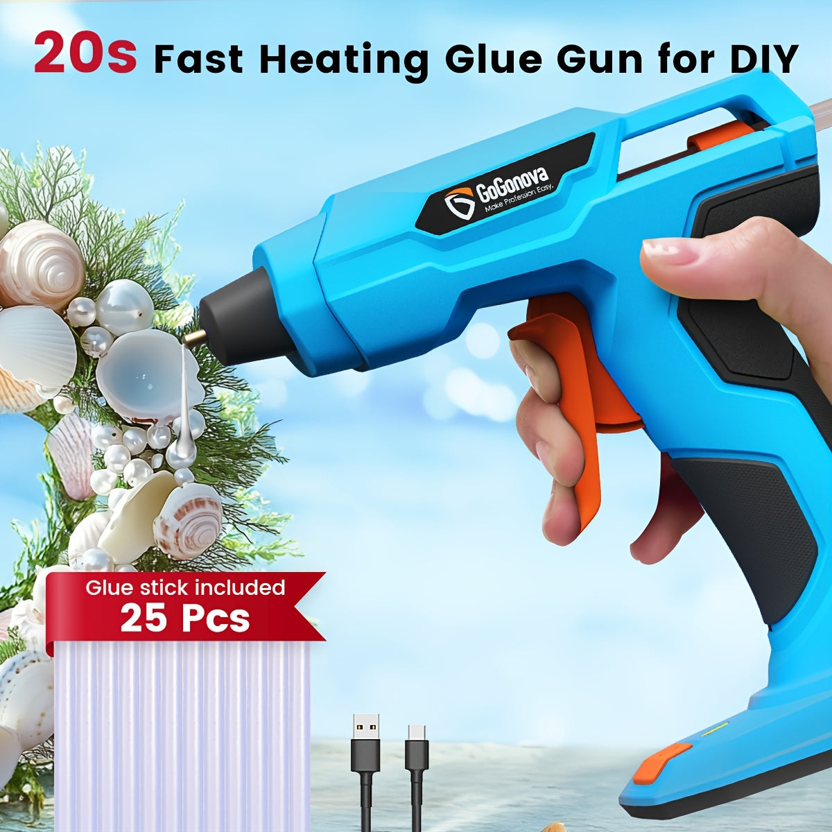 Gogonova USB Rechargeable Glue Gun With 25 Sticks Ideal Gift