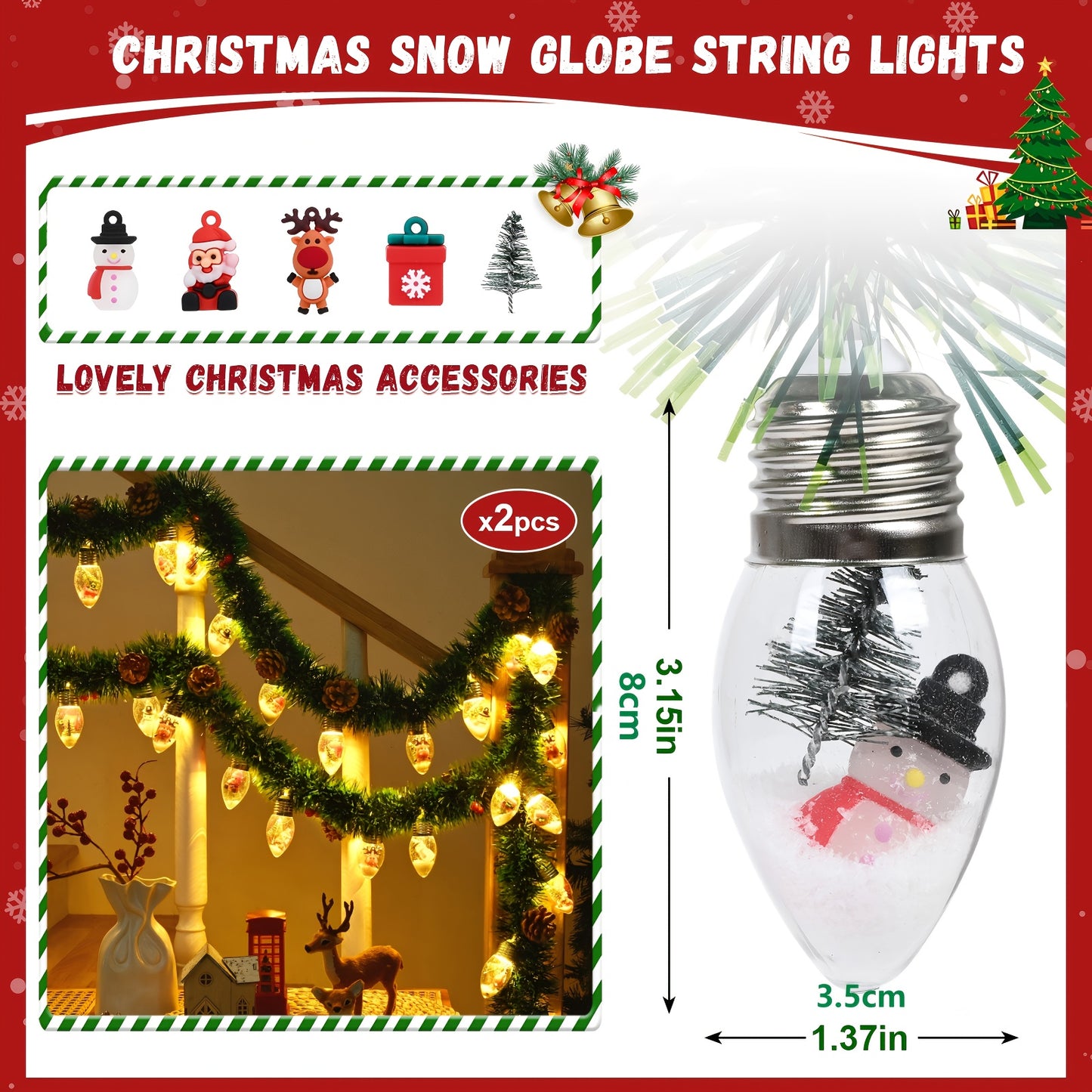 WAIPFARU LED Christmas Garland With Snow Globe Lights