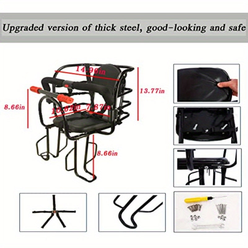 Safety-Certified Rear Mount Child Bike Seat for Kids 1-7 Years & Up to 100 lbs - Adjustable Removable Handrails, Steel Frame, Breathable Cushion & Footrests - Easy Install on Adult, Mountain & Electric Bikes (Black), Bicycle - Revitalize Mind Body