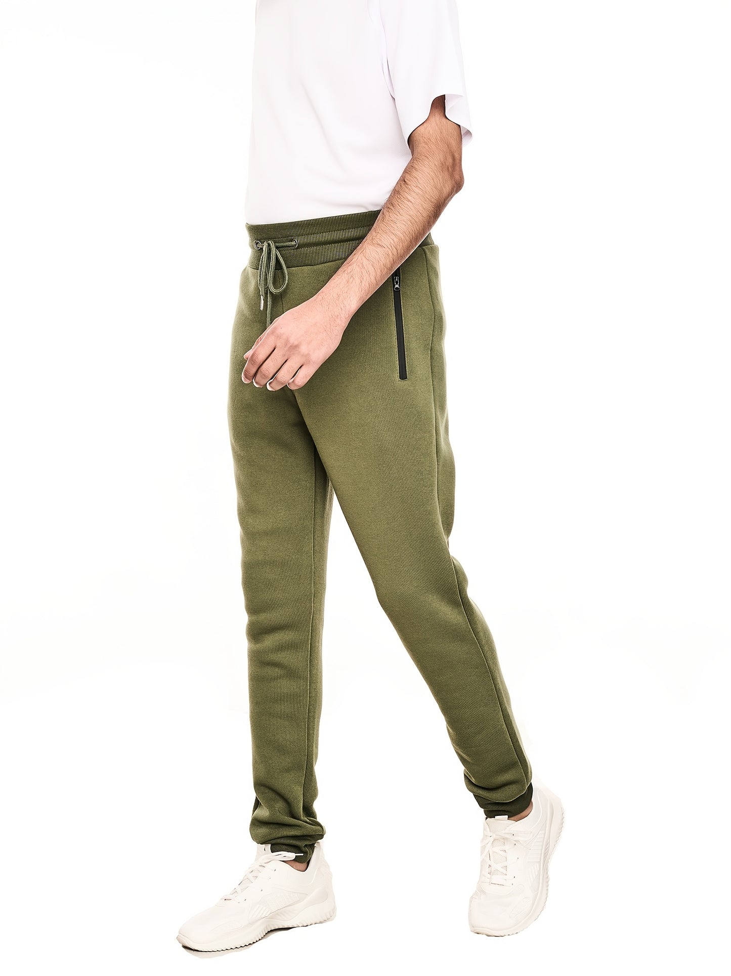 Mens Fleece Joggers Sweatpants With Zipper Pockets Casual
