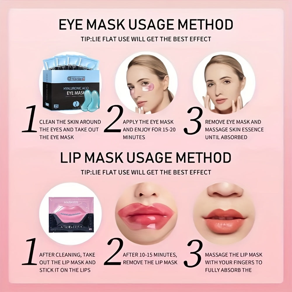 50pcs Hyaluronic Acid Eye & Lip Mask Set - Moisturizing, Firming, Hypoallergenic, Travel-Friendly for All Skin Types, Ideal for Wedding & Valentine's Day Gifts - Revitalize Mind Body