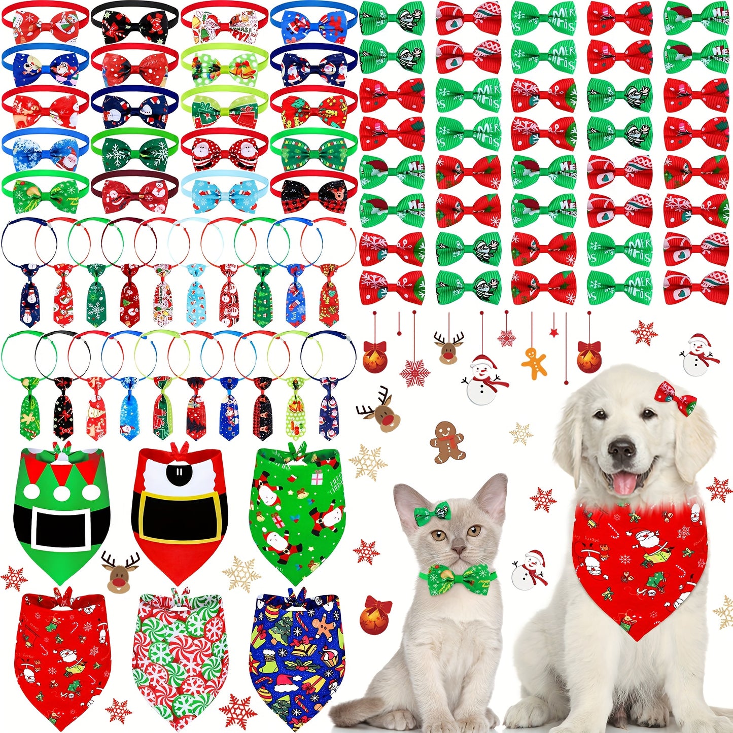 PATELAI 86Pcs Christmas Dog Bows Set With Bandanas Hairpins Neckties