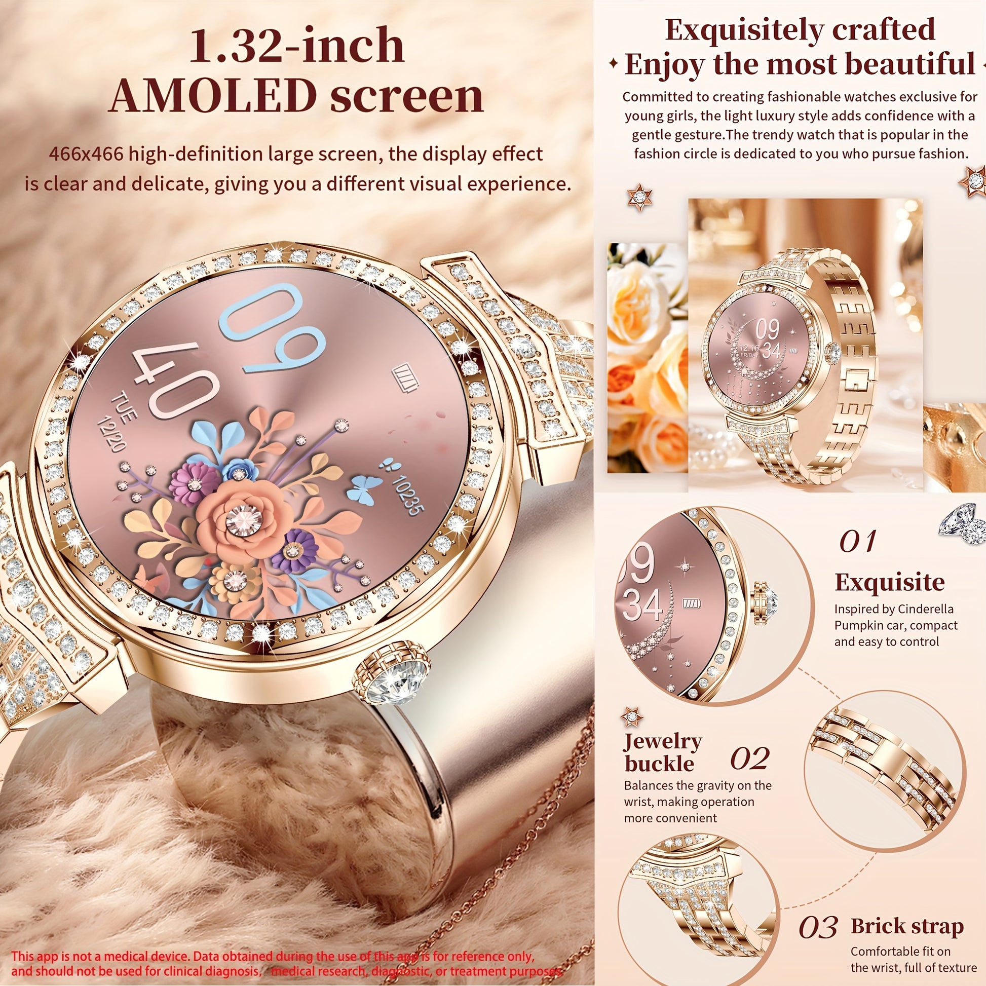 1.32" AMOLED Smart Watch For Women, Answer/Make Calls, Smart Fitness Watch For Women - Call Integration, Wireless Call Smart Watch For Android And IPhone, Fitness Tracker, Sleep Monitoring, Step Caloric, Call Information Prom - Revitalize Mind Body