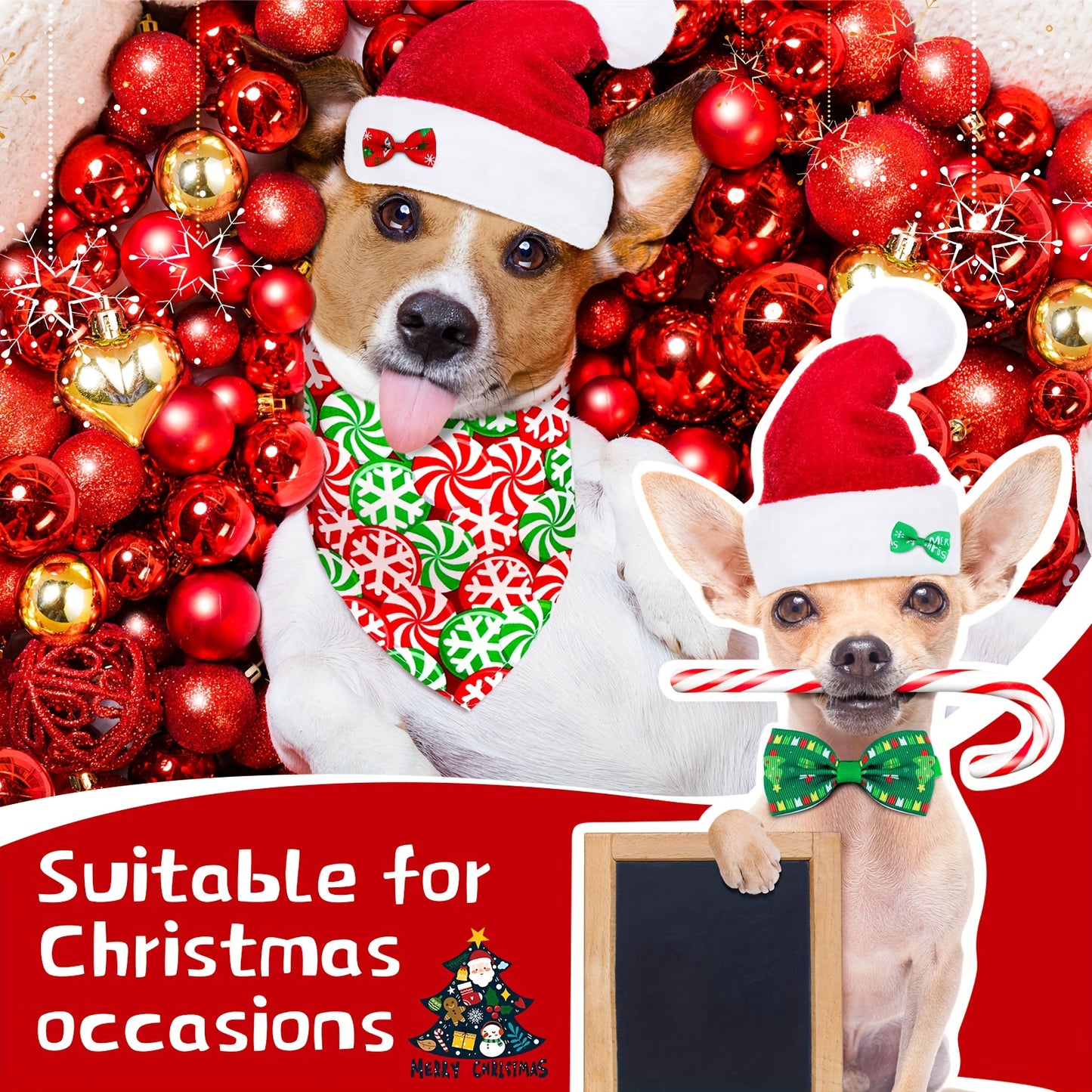 PATELAI 86Pcs Christmas Dog Bows Set With Bandanas Hairpins Neckties