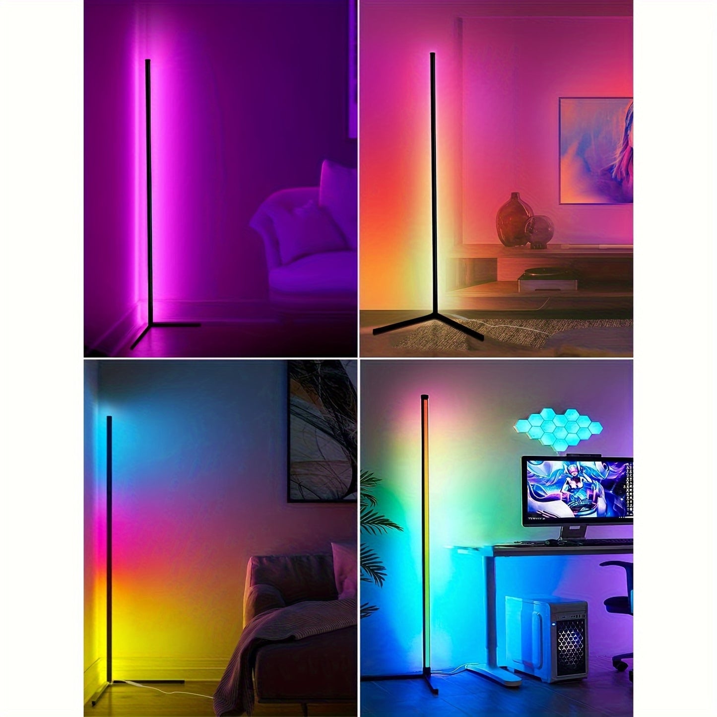 Corner Floor Lamp With RGB LED Remote App Music Sync