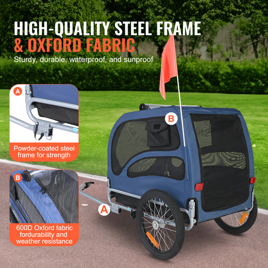 [100lbs|Folding] Happybuy Dog Bike Trailer | Supports up to 100 lbs, Easy Folding Frame, Universal Bicycle Coupler | Pet Cart Bicycle Carrier, Quick Release Wheels, Reflectors, Flag, Collapsible to Store, Blue/Black - Revitalize Mind Body