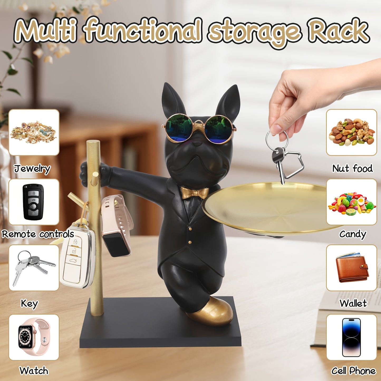 YGJT Resin Bulldog Tray Key Holder Jewelry Tray Decor