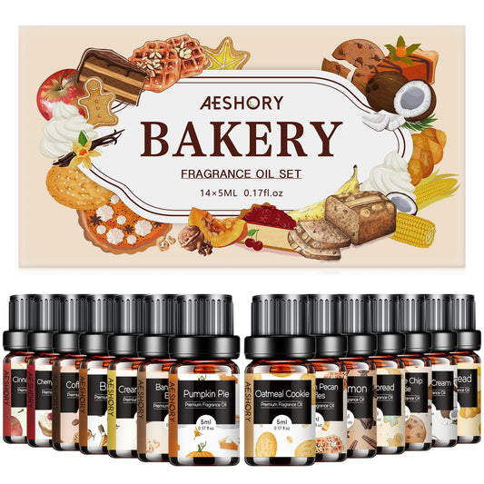 Bakery Essential Oils Set - Set of 14 Fragrance Oil for Diffusers, Candle Making - Pumpkin Pie, Coffee Cake, Oatmeal Cookie, Gingerbread, Cinnamon Apple Aromatherapy Scented Oils (5ml) - Revitalize Mind Body