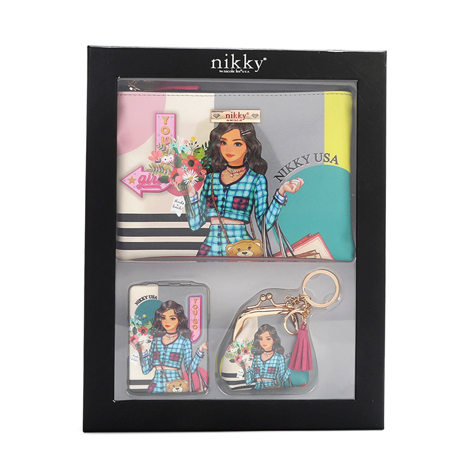 NIKKY Three Piece Gift Set Accessories Pouch Coin Purse Mirror - Revitalize Mind Body