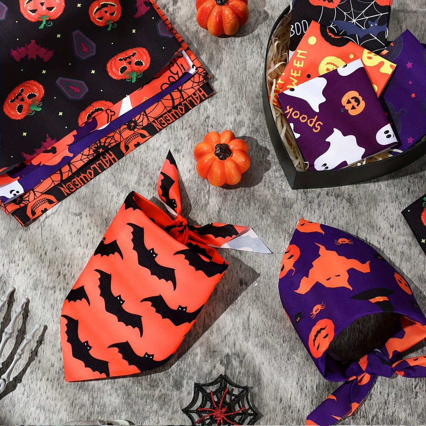 CHUANGDIB Halloween Dog Bandanas Set Spooky Pumpkin Bat