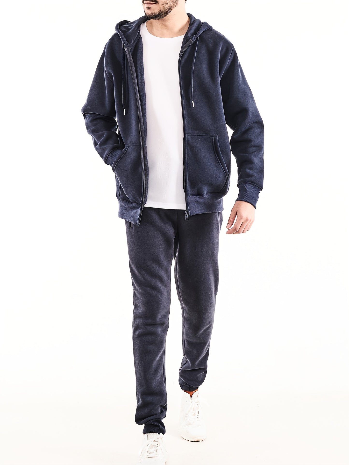 Mens Fleece Joggers Sweatpants With Zipper Pockets Casual