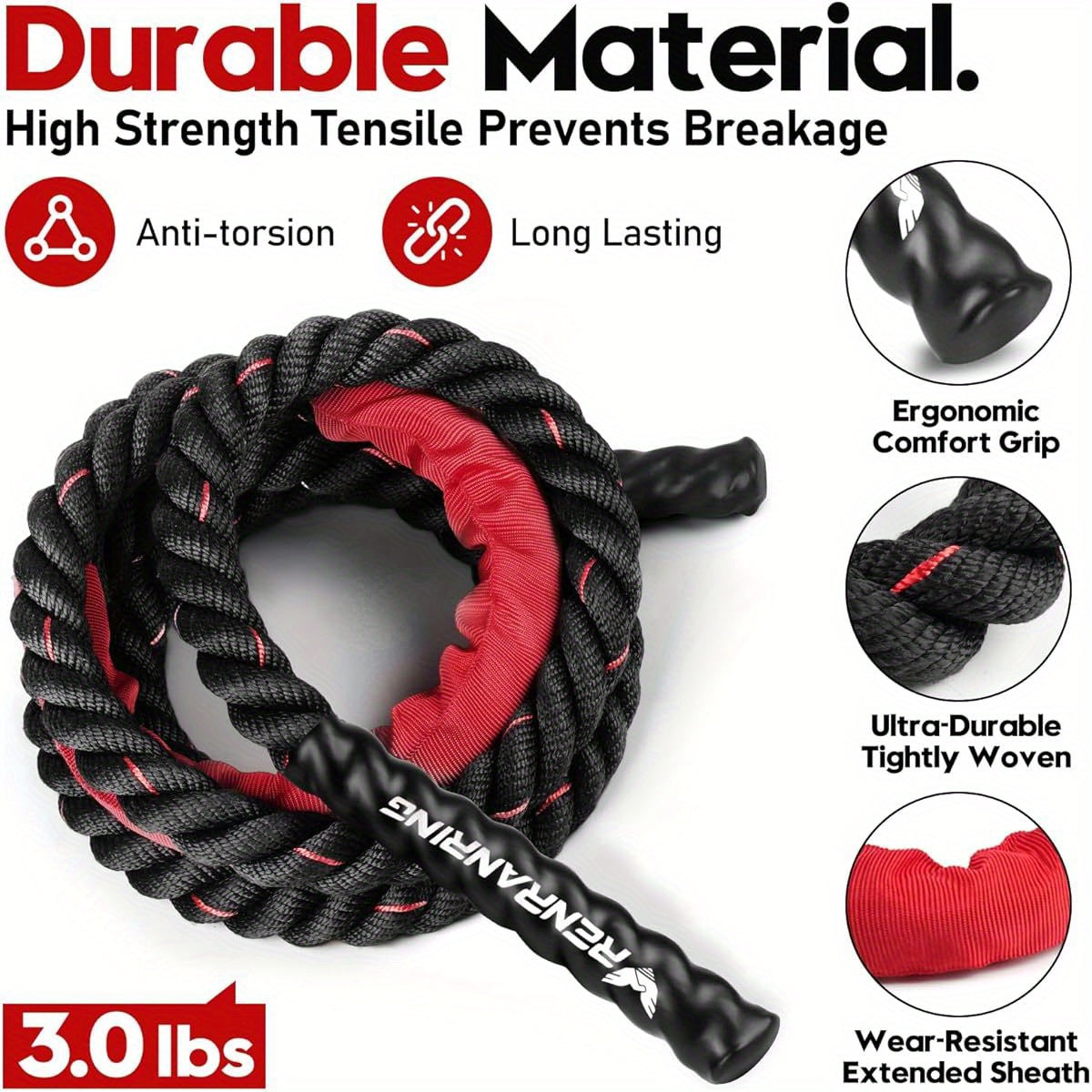 Weighted Jump Rope With 3Lb 4Lb 5Lb Weights For HIIT
